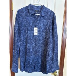 Alfani Men's XL Long Sleeve Button Down Shirt Blue Leaf Print‎ NWT